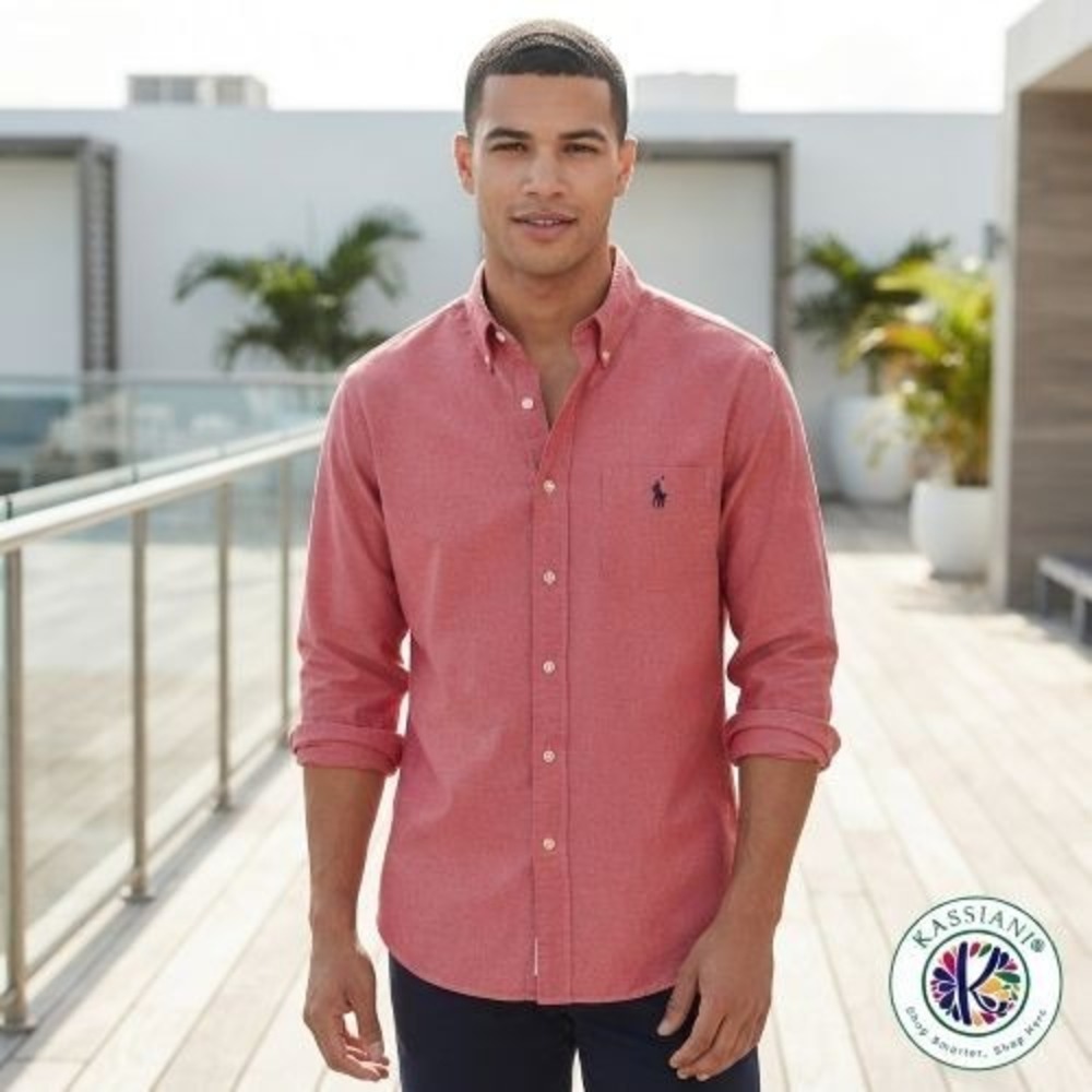 Chaps Ralph Lauren Men's XL Red Oxford Button Down Shirt Cotton Box Pleat Logo